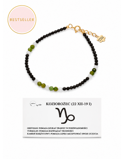 Bransoletka Zodiakalna – Koziorożec | Obsydian, Turmalin i Kamień Księżycowy